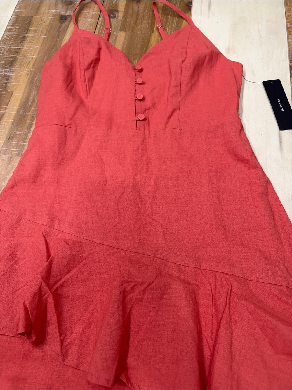 Lulu's Coral Button-Tier Mini Dress - Picture 6 of 9